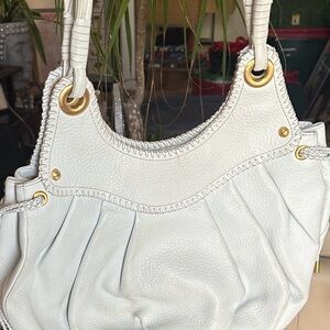 Maxx New York White Leather Shoulder Bag with Gold Accents